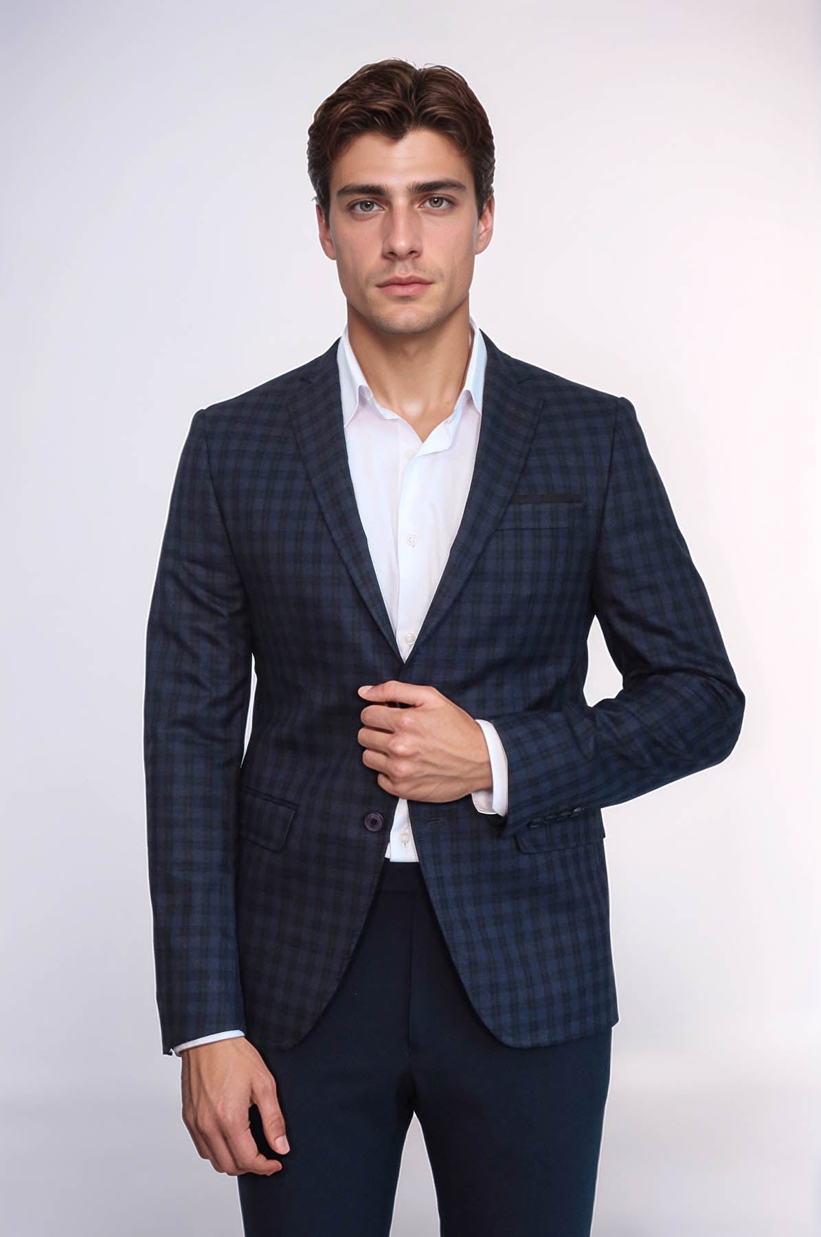 KOALA SYDNEY Plaid Navy Blue Jacket with Handkerchief