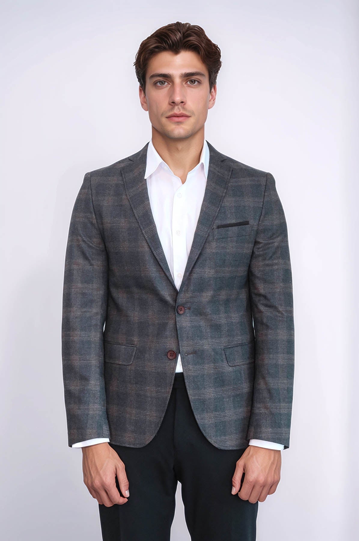 KOALA SYDNEY Plaid Smoked Jacket with Handkerchief