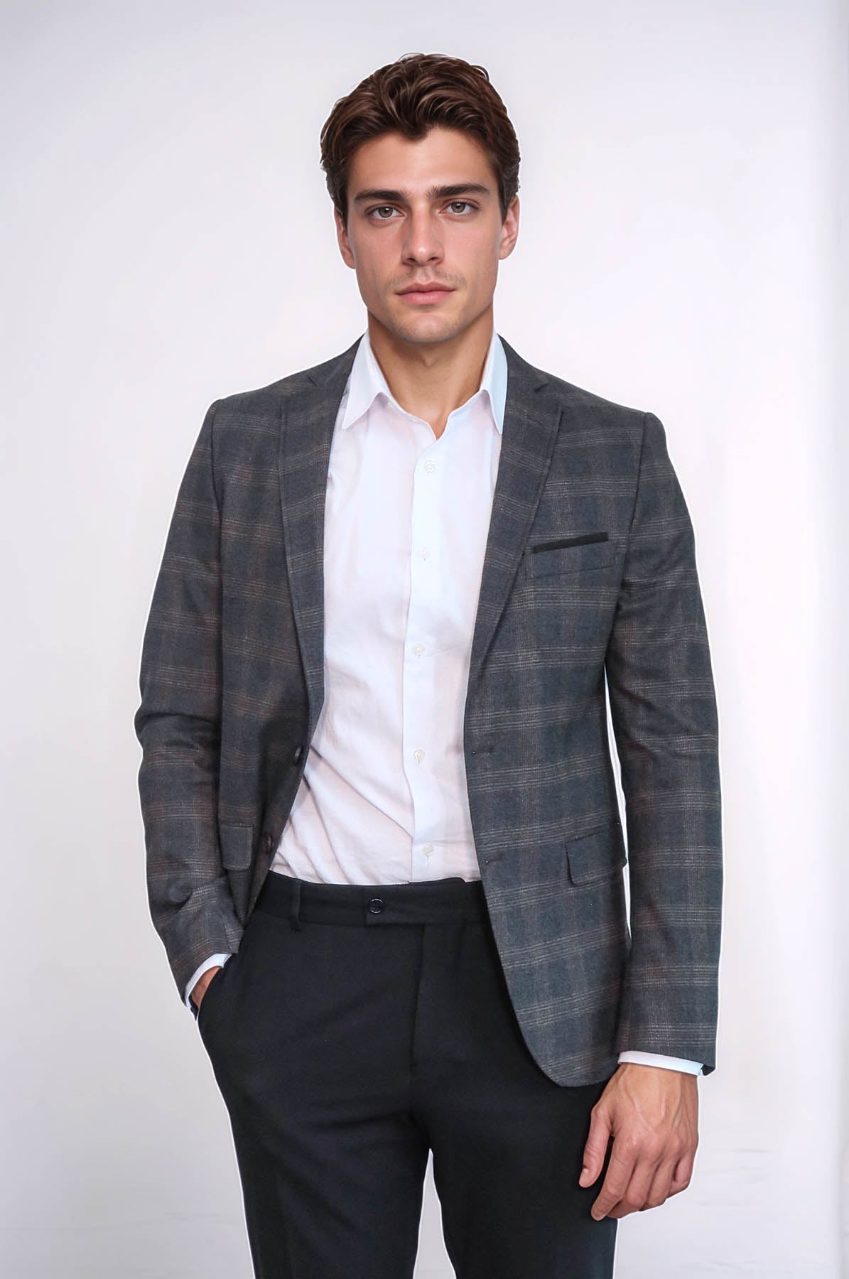 KOALA SYDNEY Plaid Smoked Jacket with Handkerchief