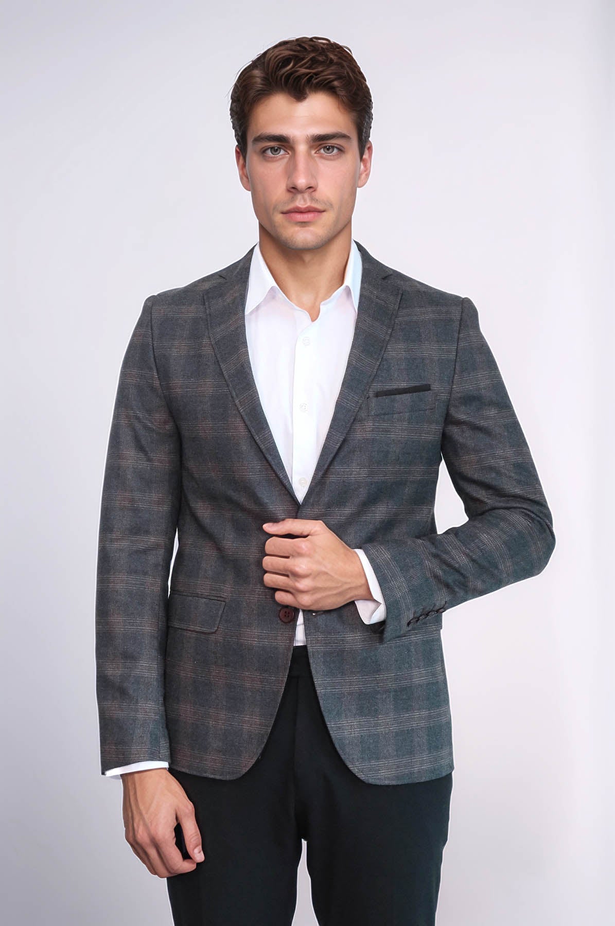 KOALA SYDNEY Plaid Smoked Jacket with Handkerchief
