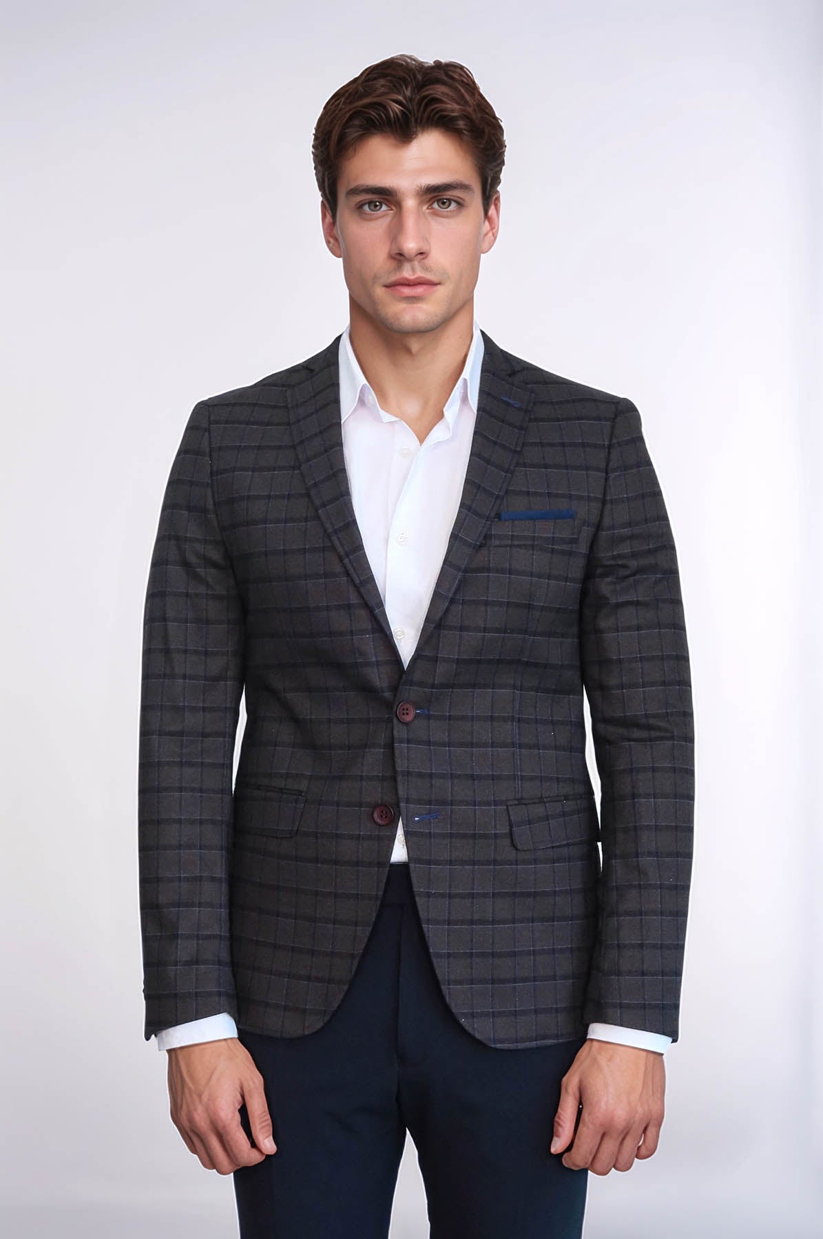 Plaid Brown Jacket with Handkerchief - Wessi