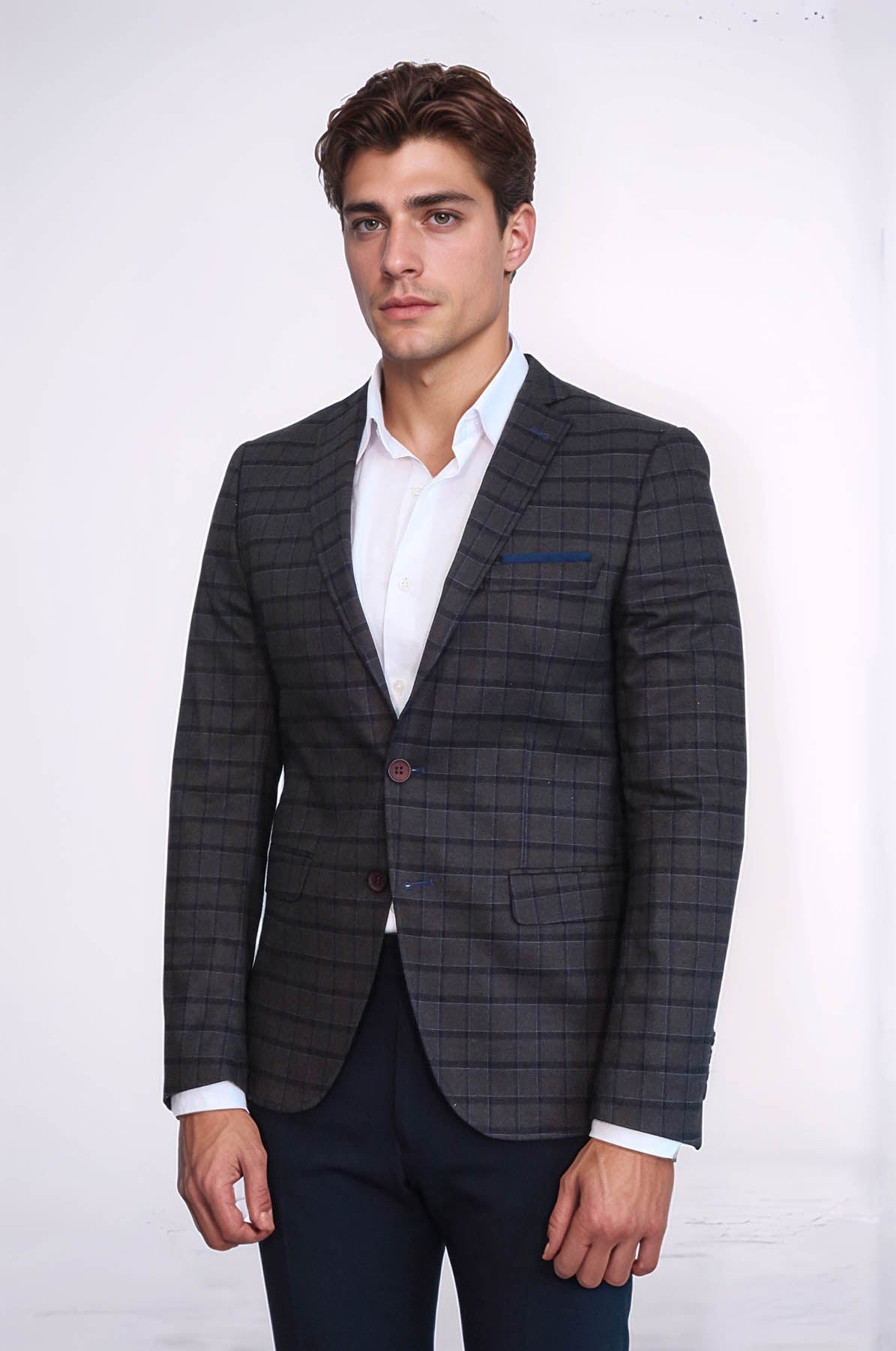 Plaid Brown Jacket with Handkerchief - Wessi