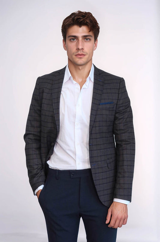 Plaid Brown Jacket with Handkerchief