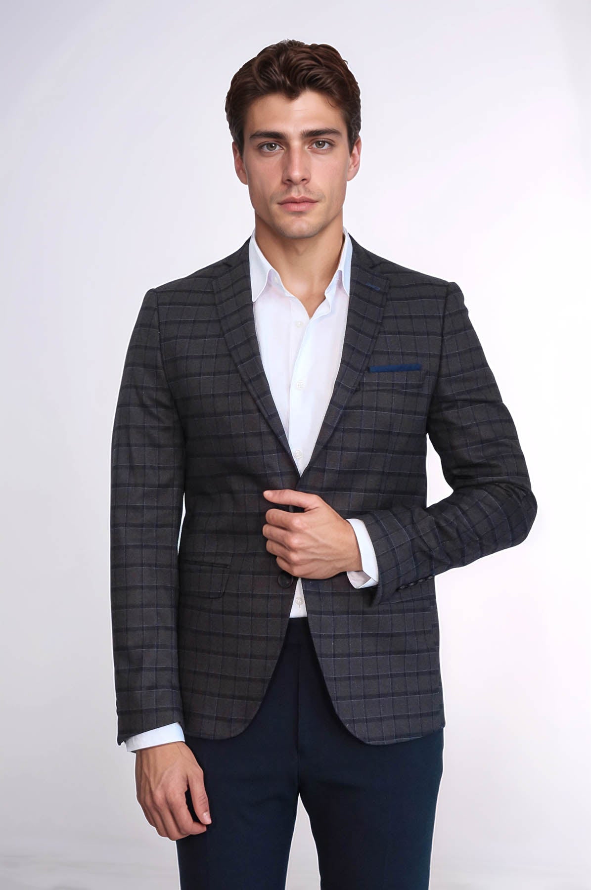 Plaid Brown Jacket with Handkerchief - Wessi