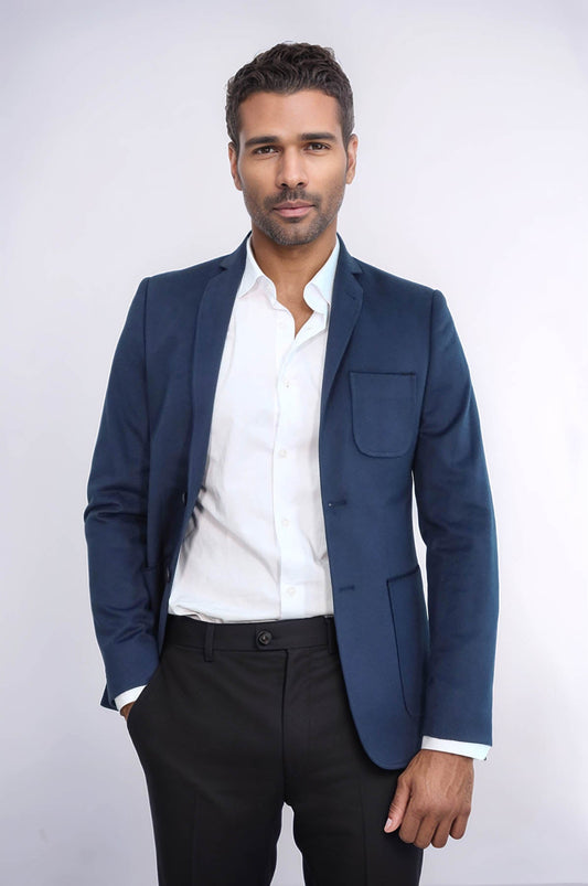 Modeled Slim Fit Navy Blue Jacket