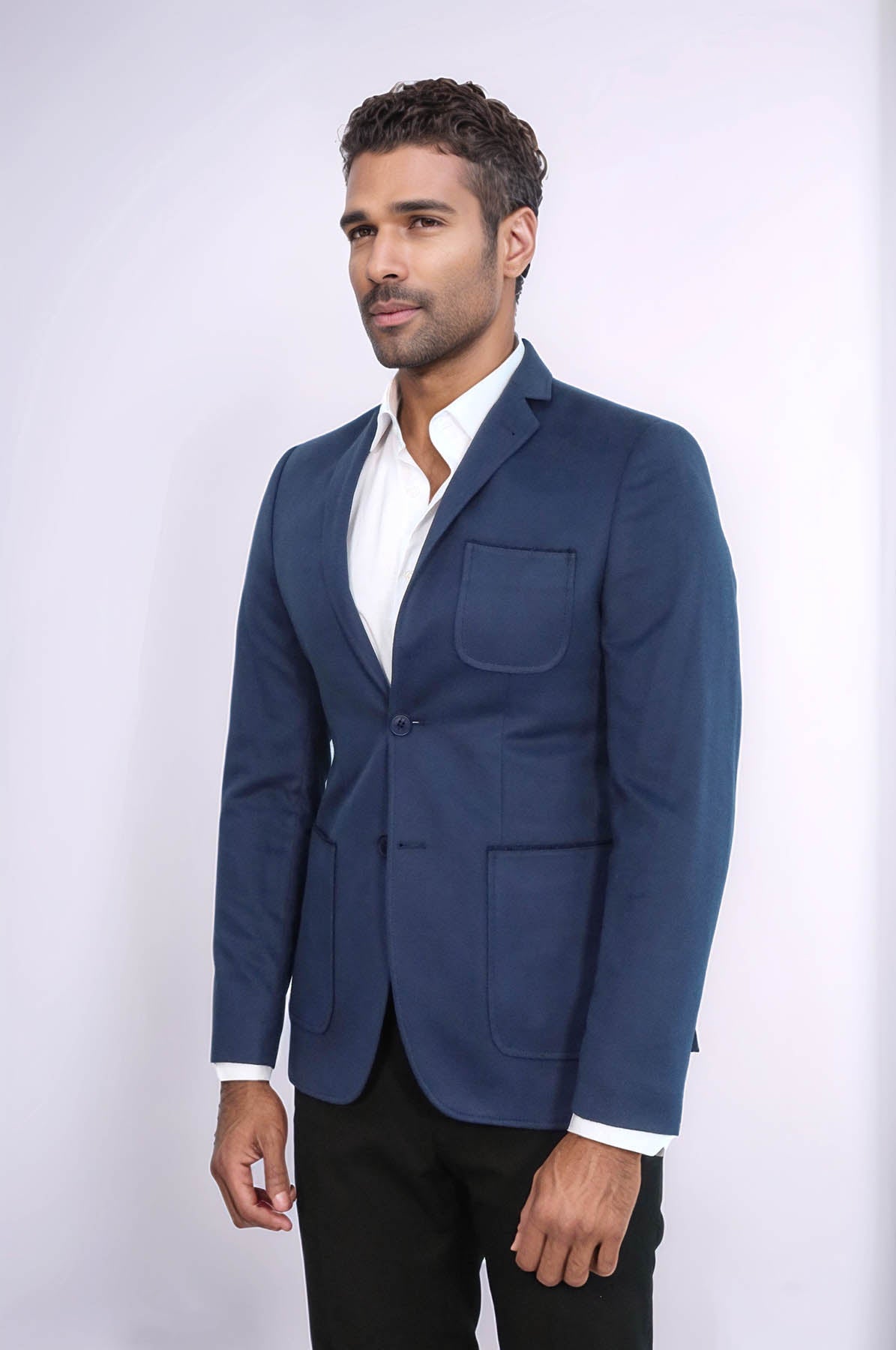 Modeled Slim Fit Navy Blue Jacket
