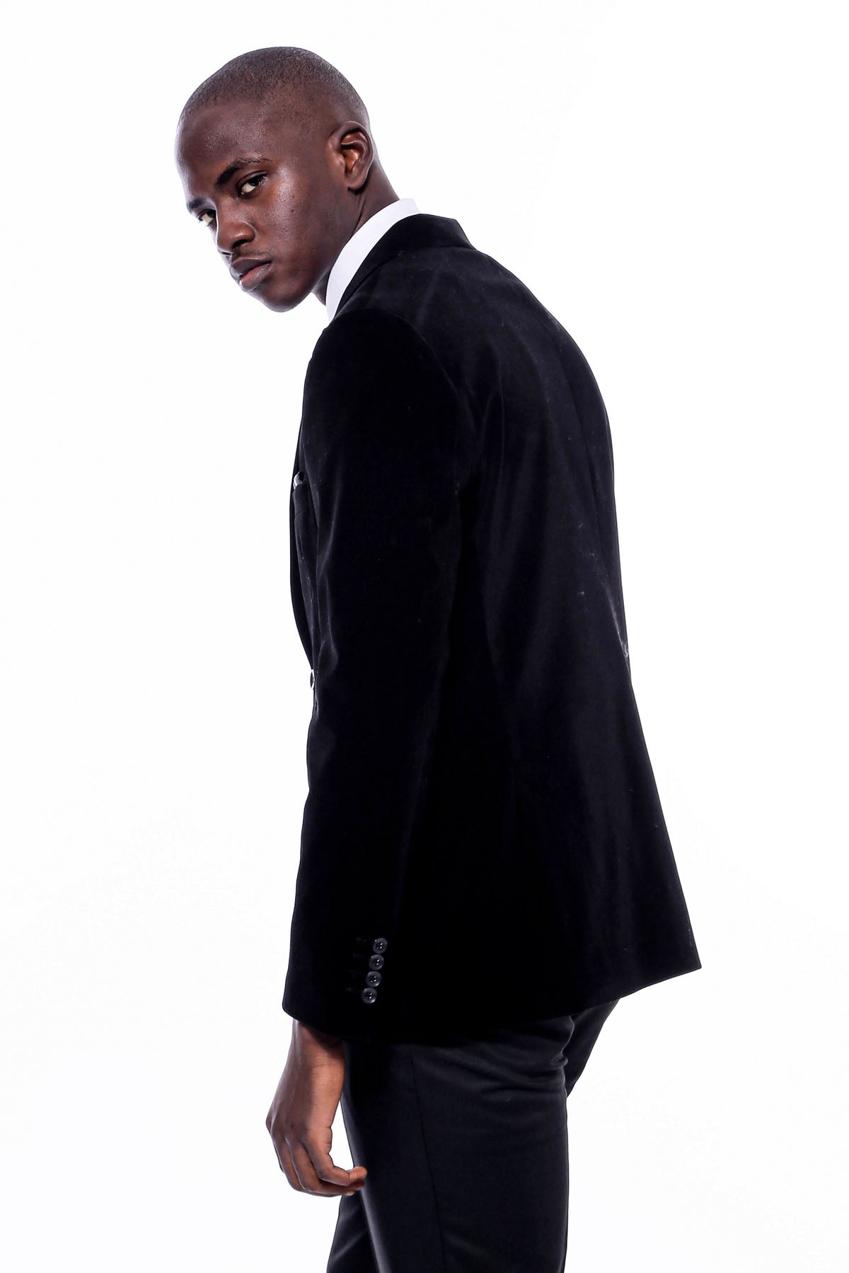 Wide Peak Lapel Velvet Black Blazer - Wessi