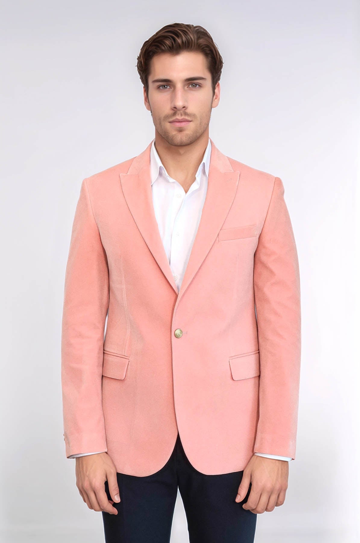 Wide Lapel Velvet Pink Men Blazer