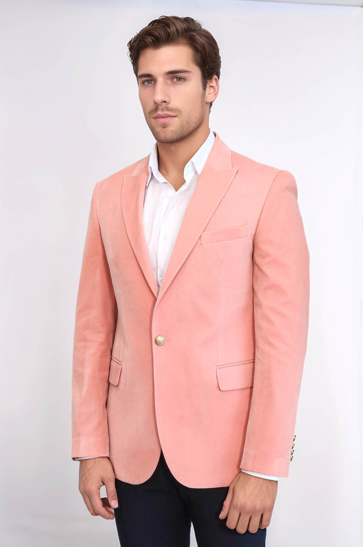 Wide Lapel Velvet Pink Men Blazer
