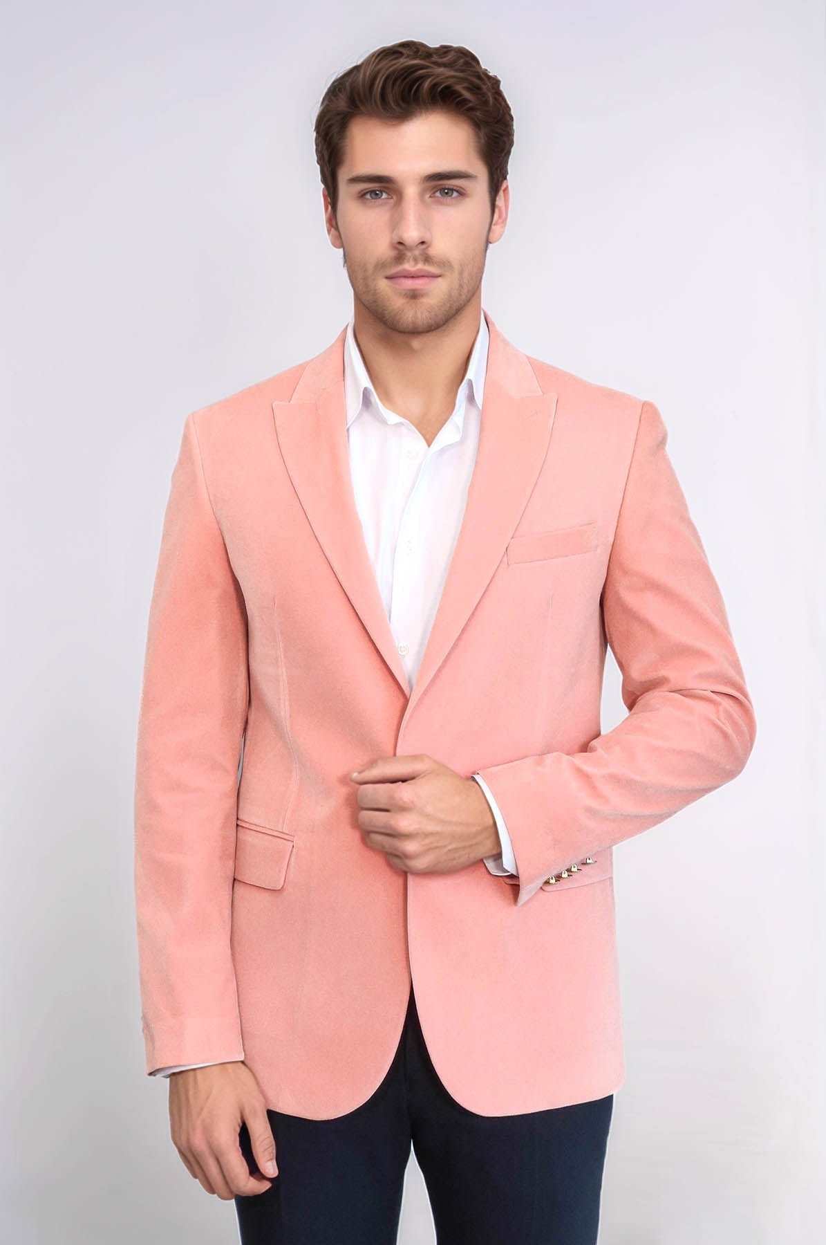 Wide Lapel Velvet Pink Men Blazer