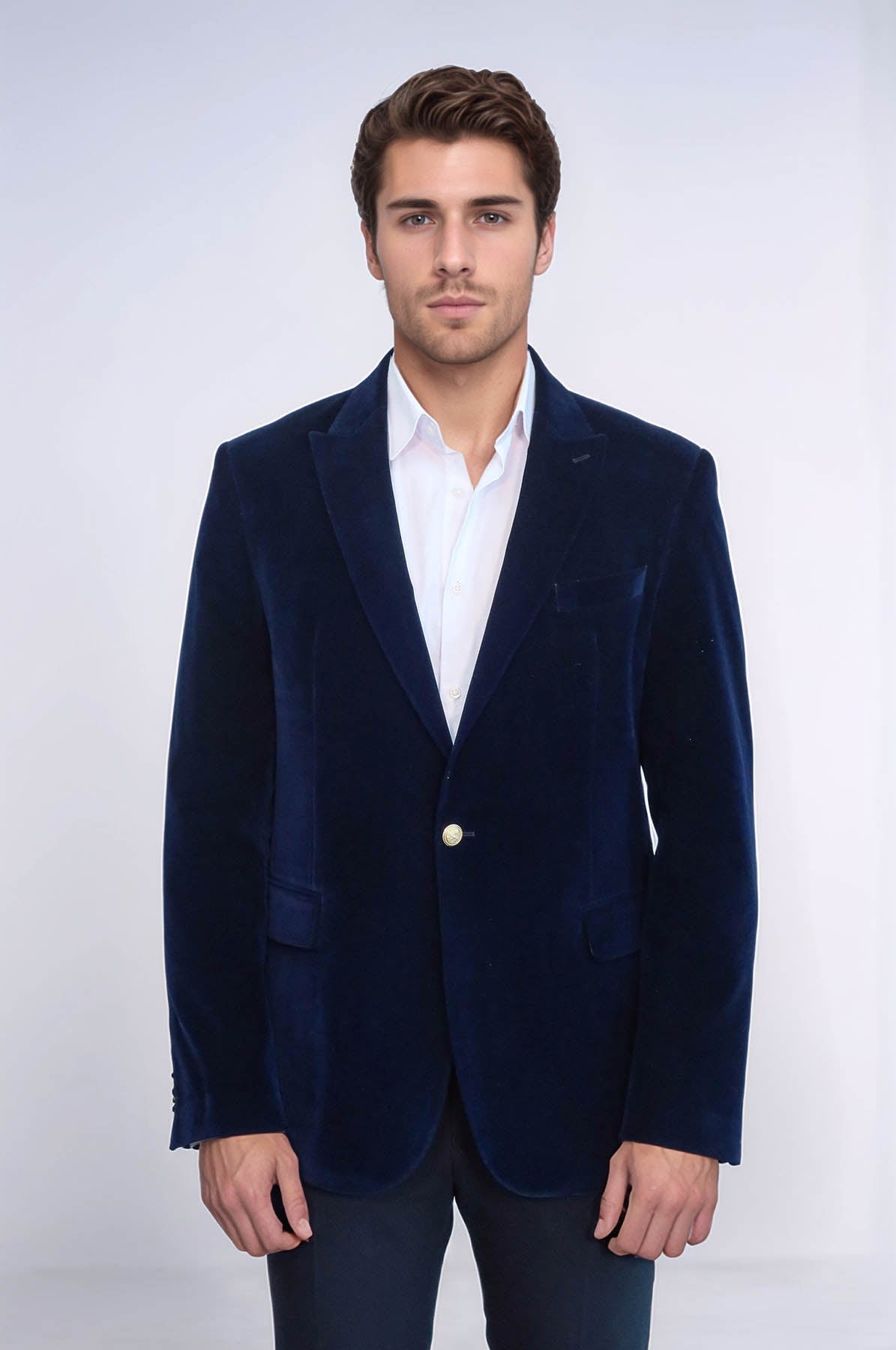 KOALA SYDNEY Wide Peak Lapel Velvet Navy Blue Blazer