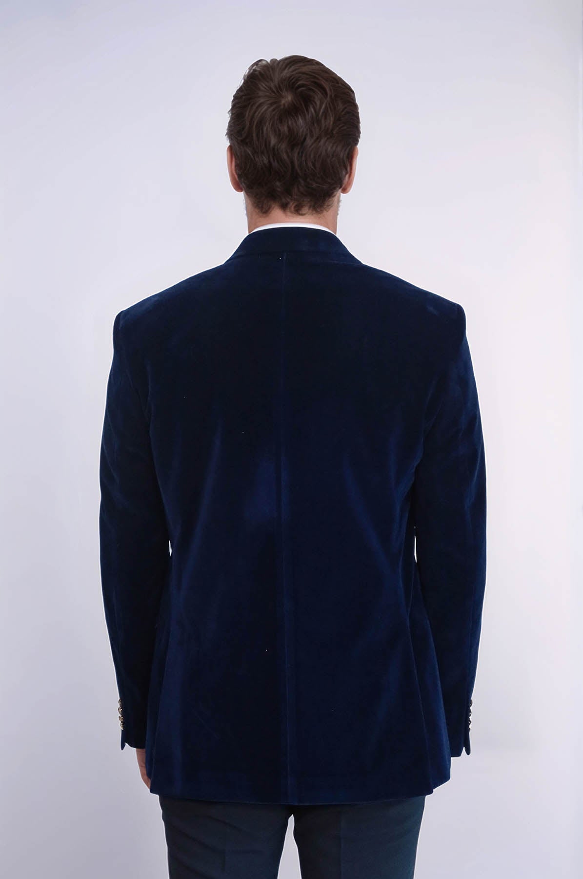 KOALA SYDNEY Wide Peak Lapel Velvet Navy Blue Blazer