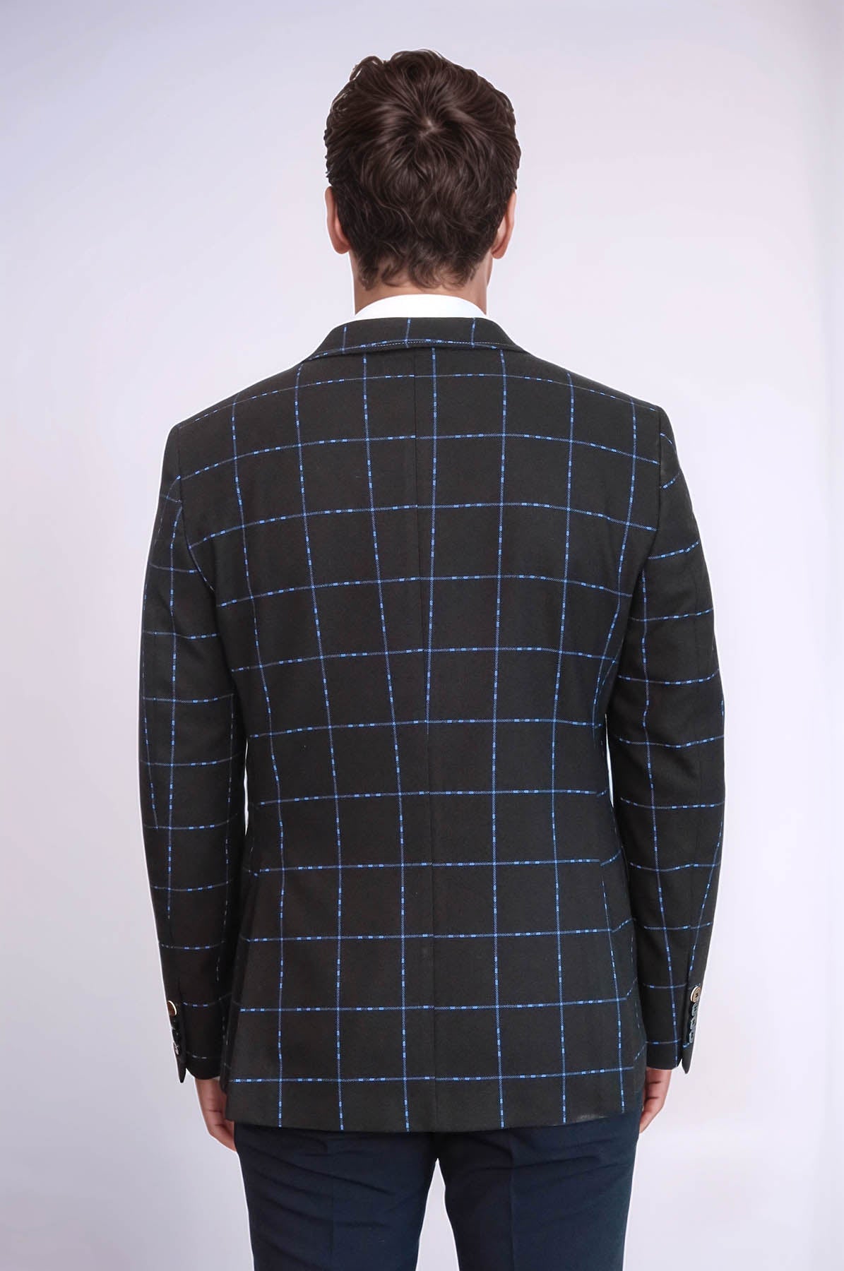 2 Button Plaid Wool Brown Jacket-Wessi
