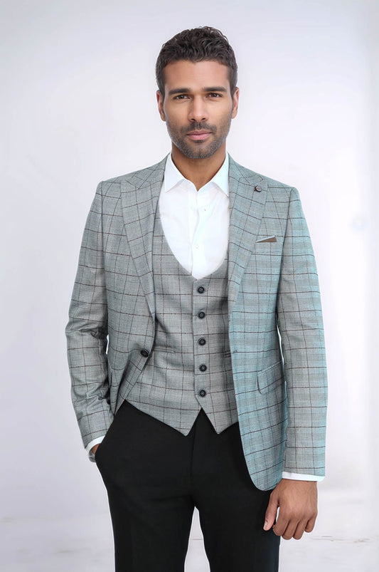 Set of Plaid Blazer and Vest