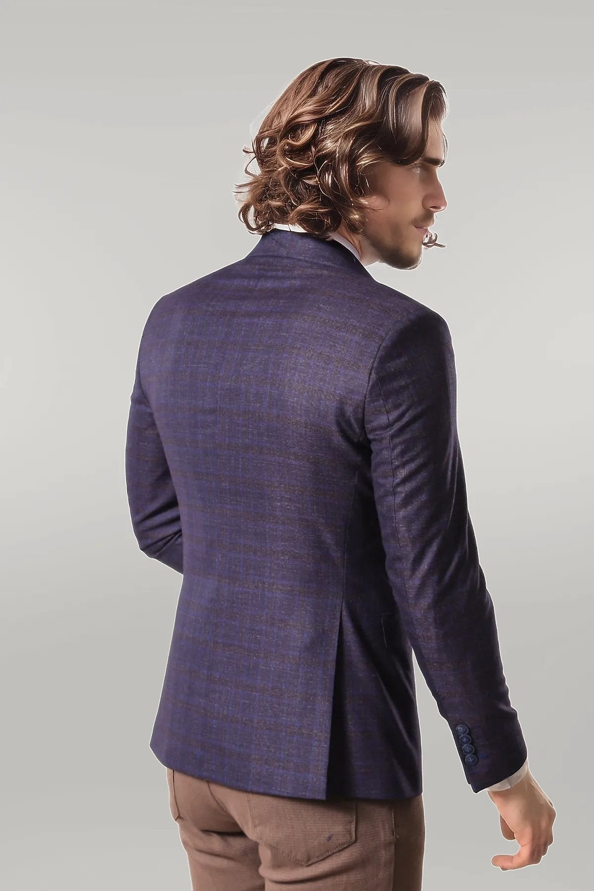 KOALA SYDNEY Double Breasted Plaid Burgundy Blazer