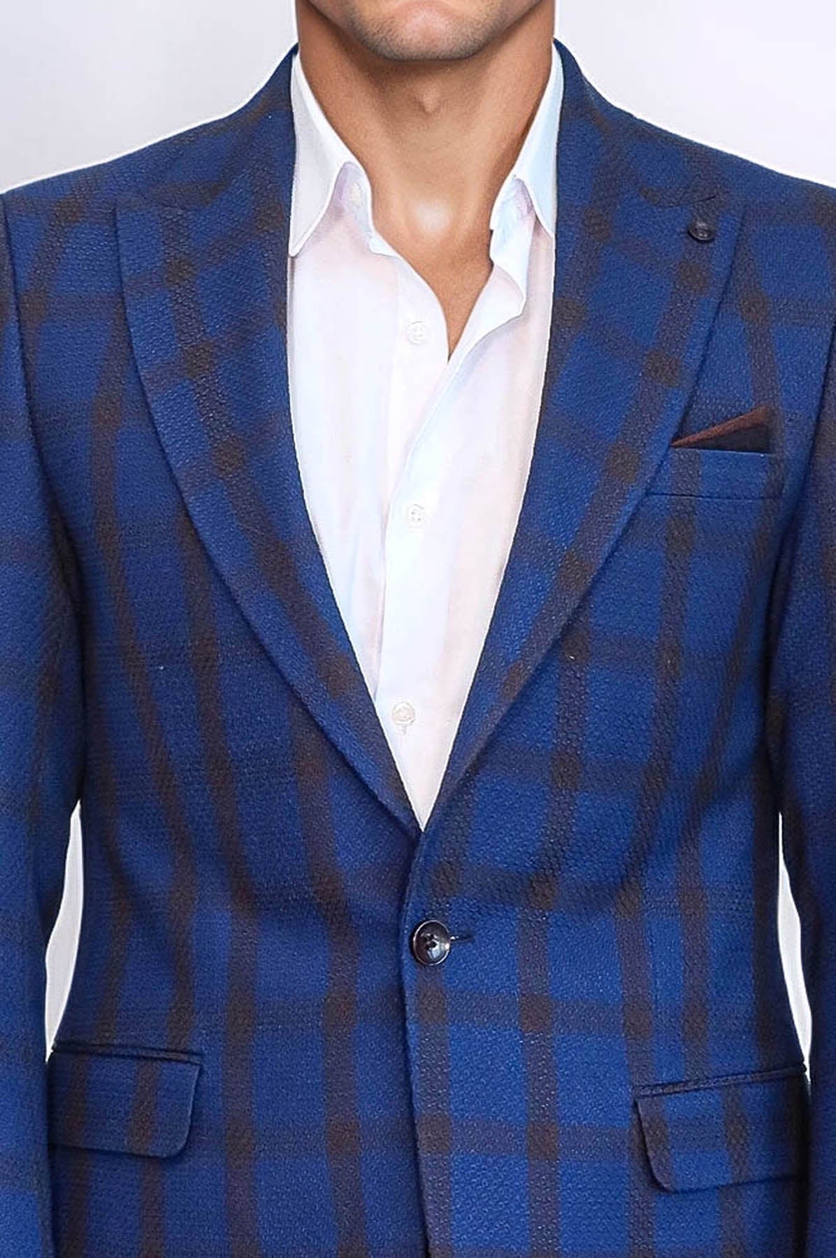 KOALA SYDNEY Double Breasted Pointed Collar Plaid Bast Blue Jacket-Wessi