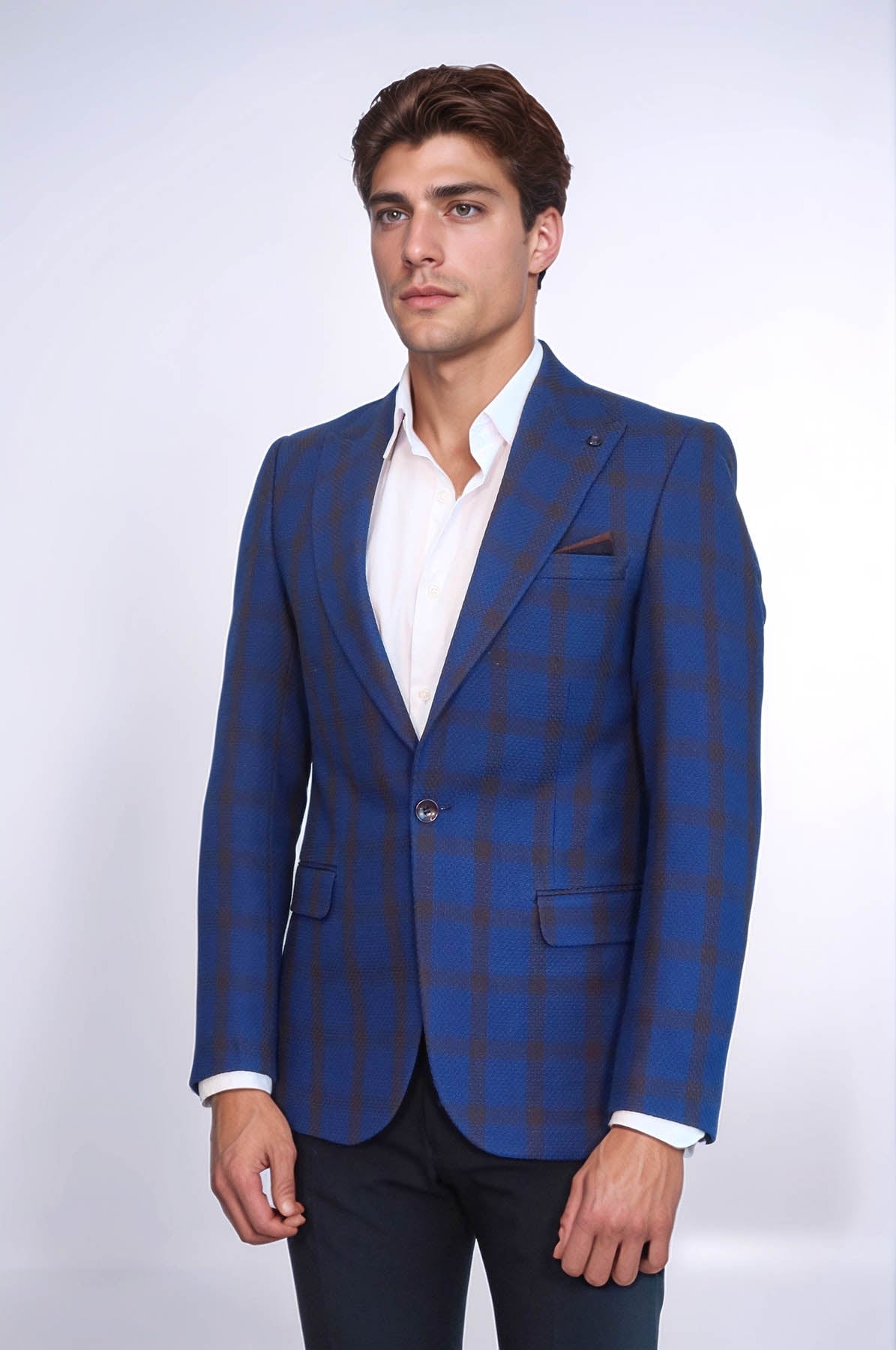 KOALA SYDNEY Double Breasted Pointed Collar Plaid Bast Blue Jacket-Wessi