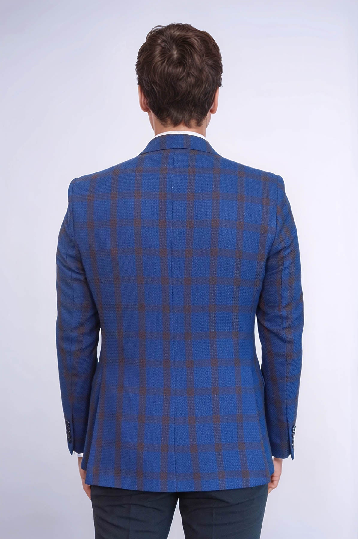 KOALA SYDNEY Double Breasted Pointed Collar Plaid Bast Blue Jacket-Wessi