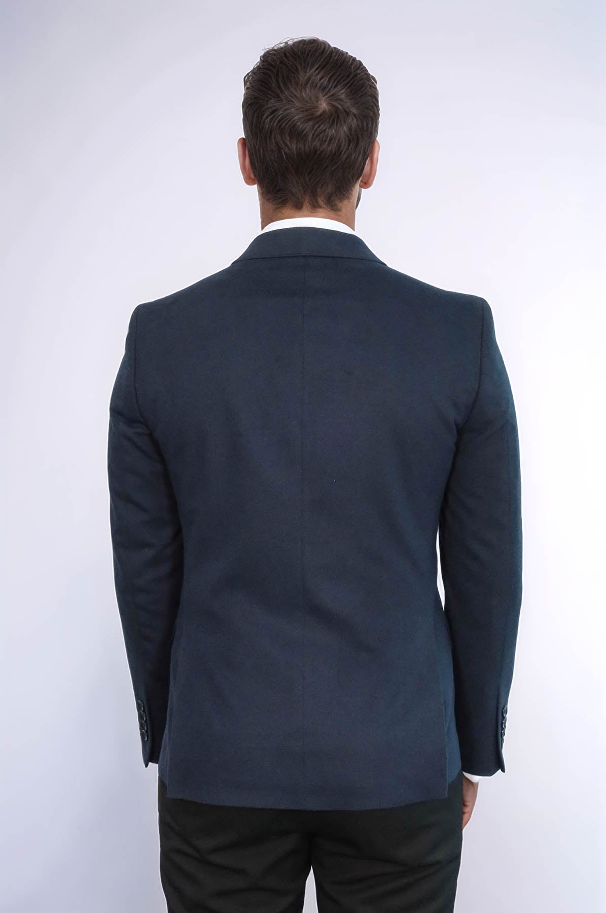 Peak Lapel Single Button Plain Navy Blue Men Blazer