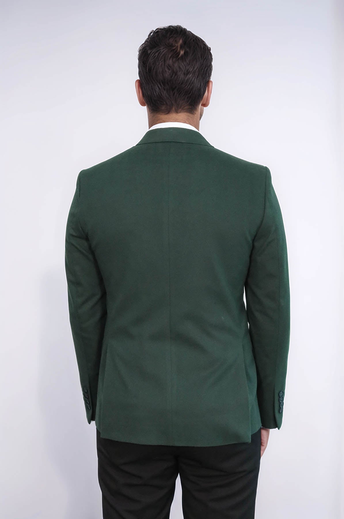 Peak Lapel Single Button Plain Green Men Blazer