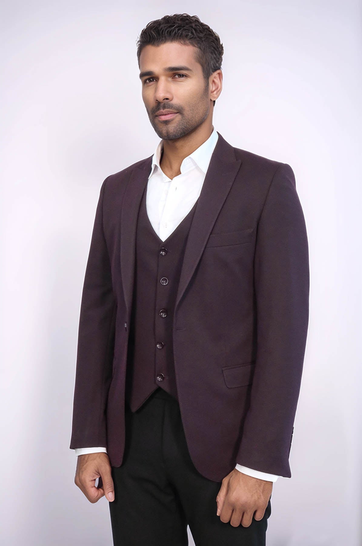 Plain Burgundy Vest Blazer Set