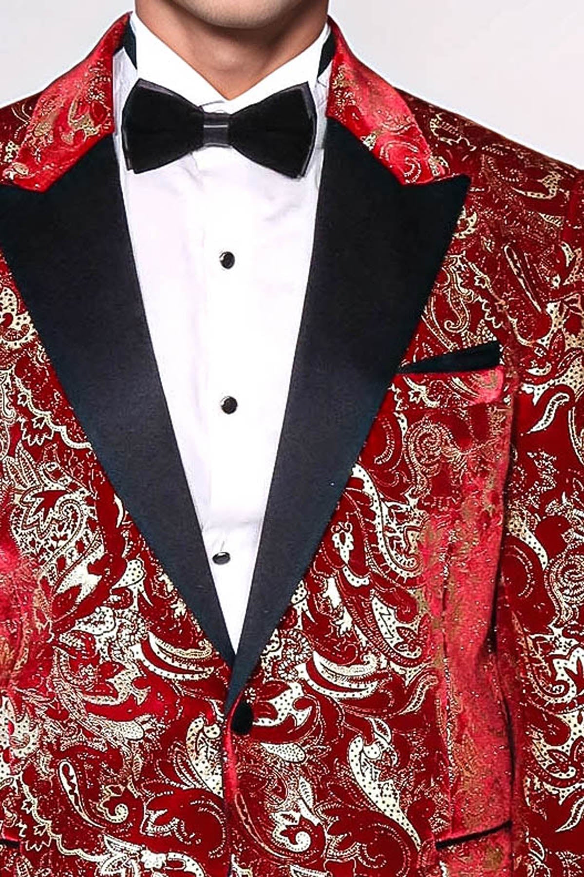 KOALA SYDNEY Gold Patterned Over Red Men Stage Tuxedo Blazer