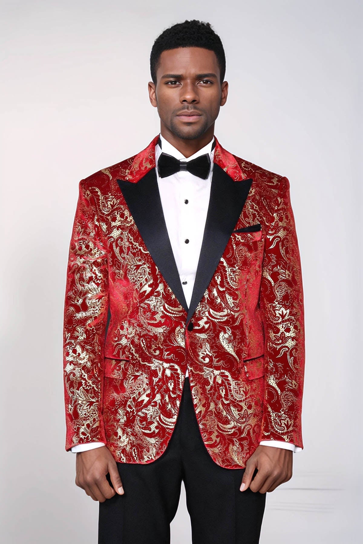 KOALA SYDNEY Gold Patterned Over Red Men Stage Tuxedo Blazer
