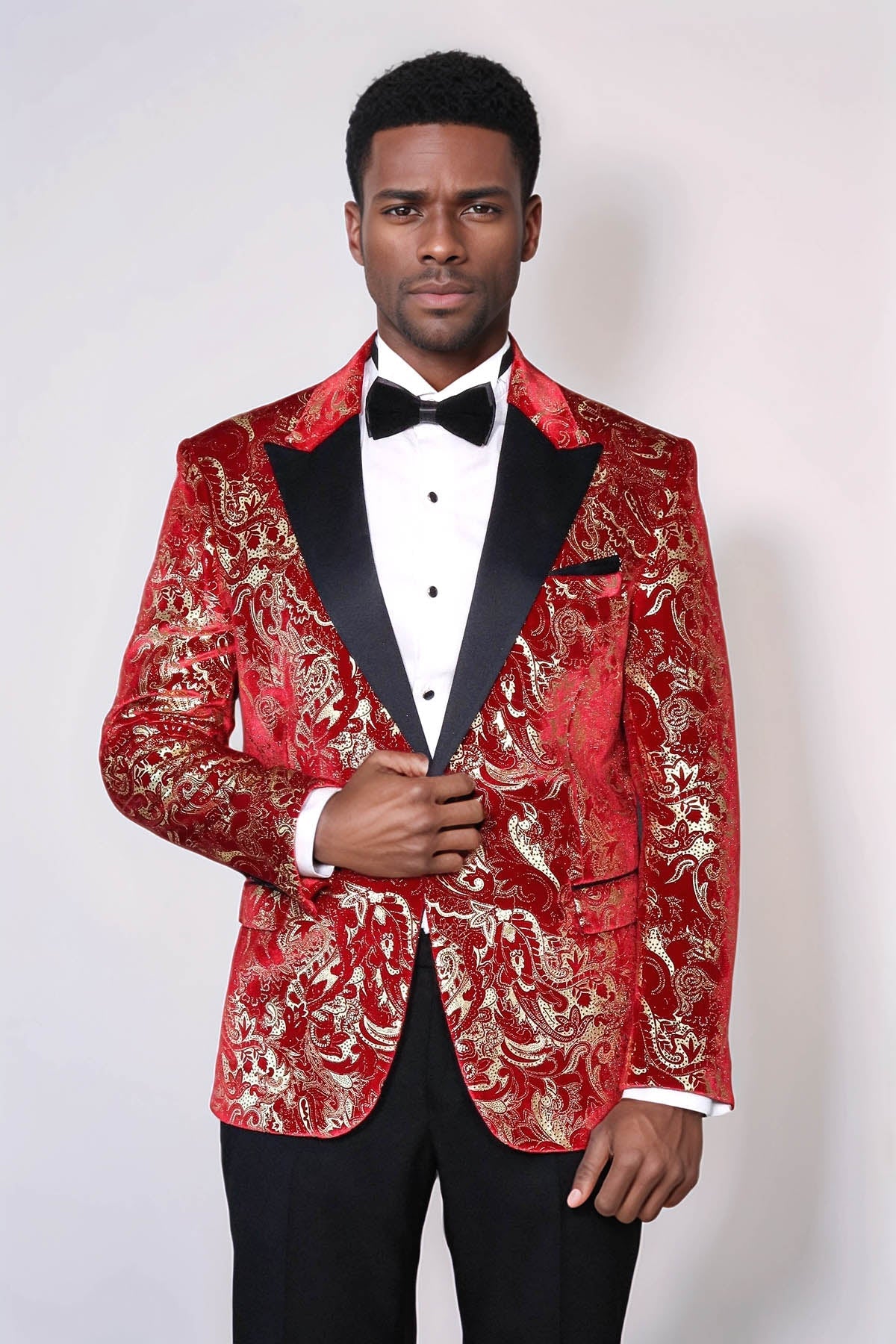 KOALA SYDNEY Gold Patterned Over Red Men Stage Tuxedo Blazer