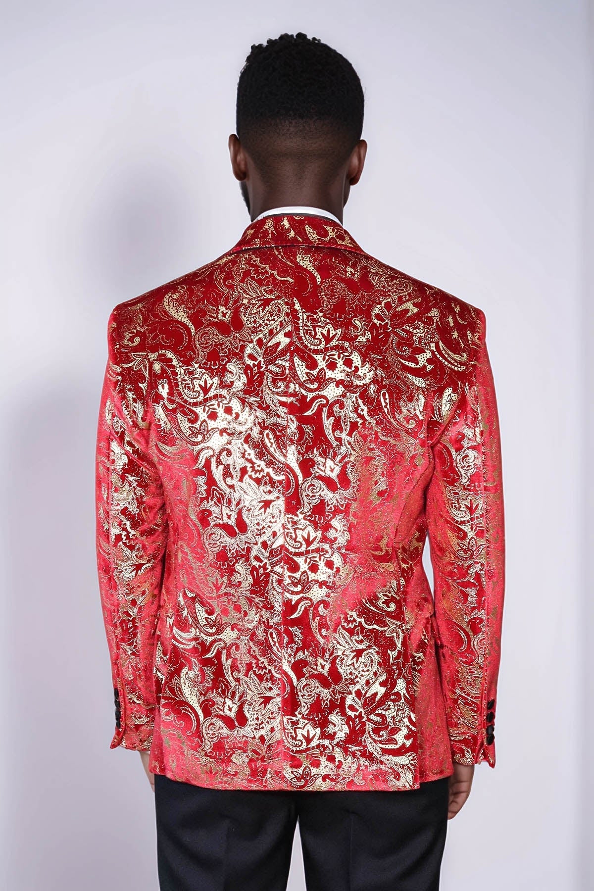 KOALA SYDNEY Gold Patterned Over Red Men Stage Tuxedo Blazer