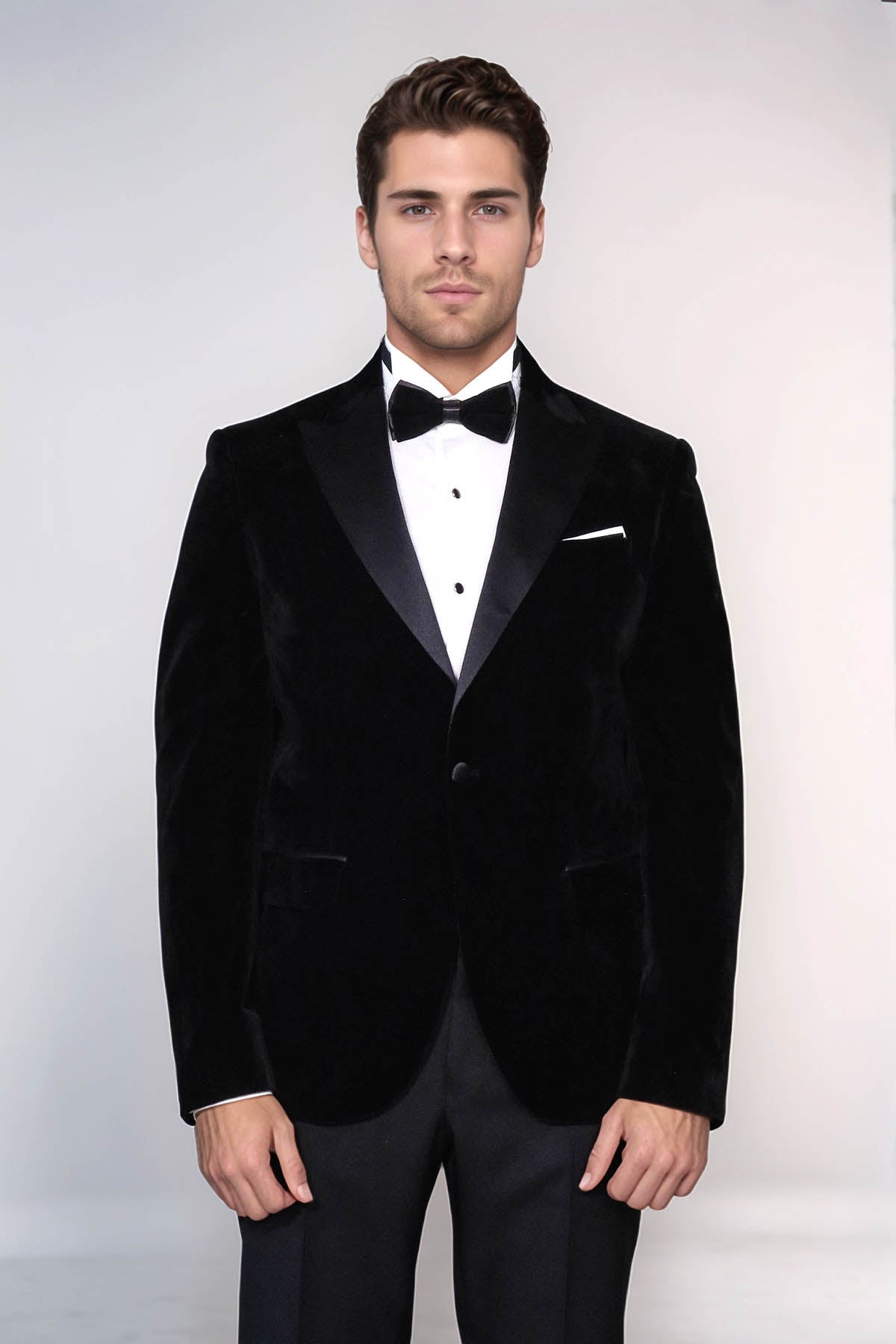 Peak Lapel Velvet Black Men Prom Blazer