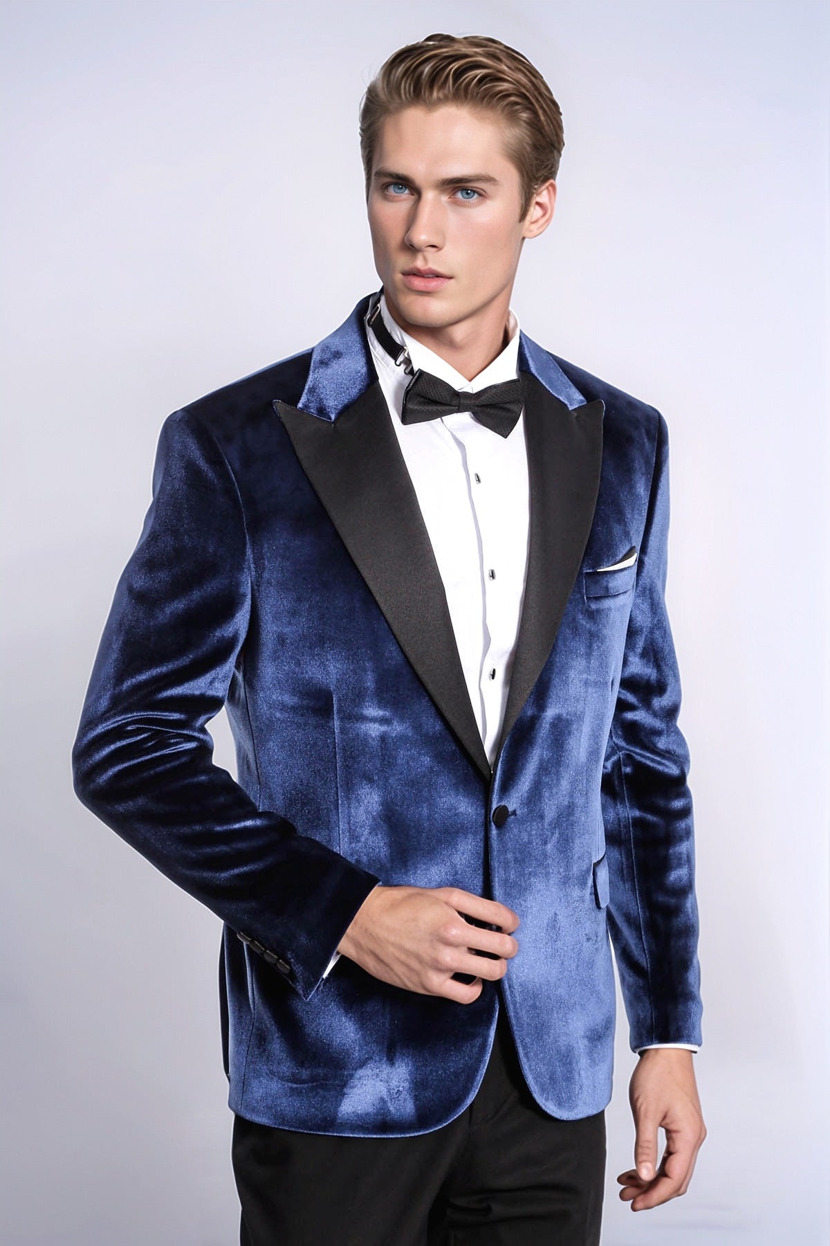 KOALA SYDNEY Velvet Slim Fit Blue Men Tuxedo Jacket -