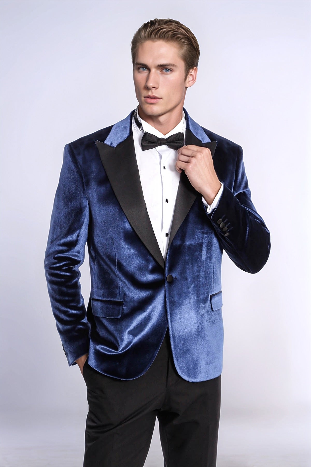 KOALA SYDNEY Velvet Slim Fit Blue Men Tuxedo Jacket -