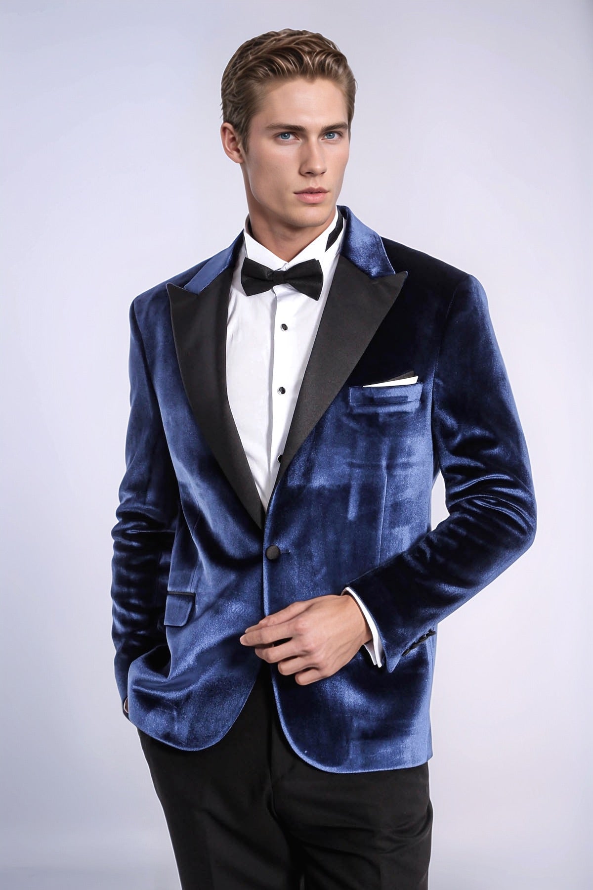 KOALA SYDNEY Velvet Slim Fit Blue Men Tuxedo Jacket -