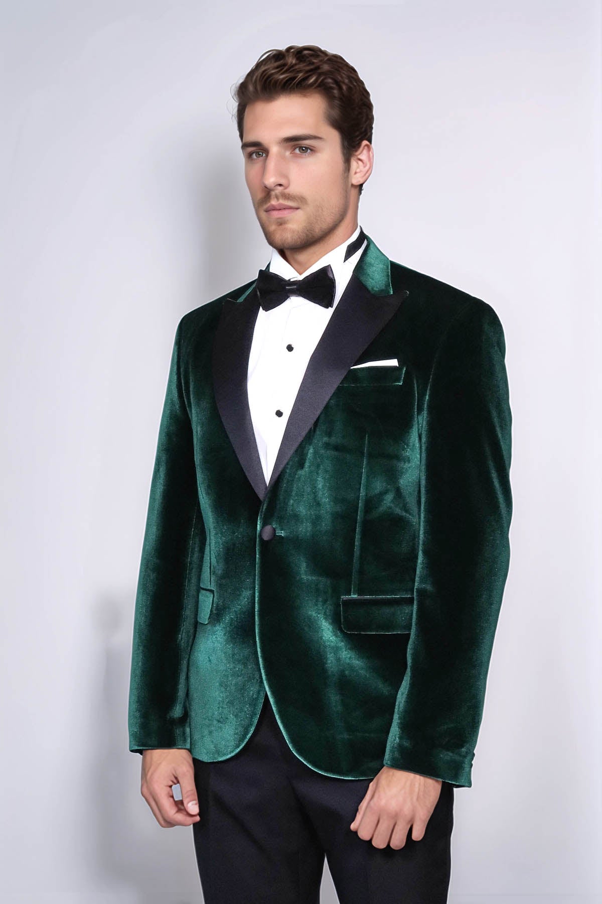 KOALA SYDNEY Slim Fit Peak Lapel Velvet Dark Green Men Tuxedo Jacket