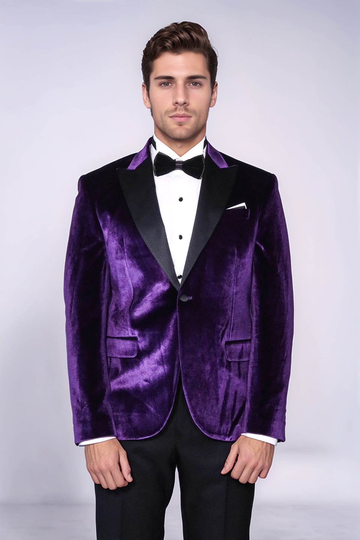 Velvet Slim Fit Single Button Purple Men Party Blazer