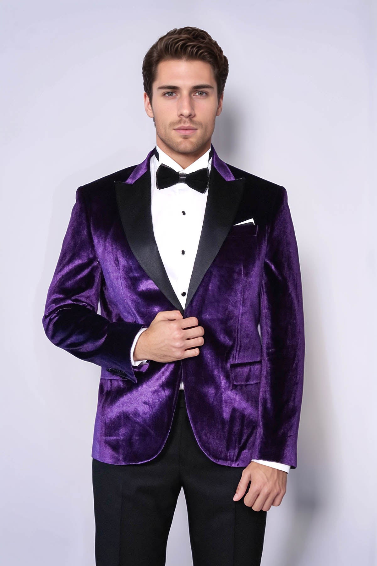 Velvet Slim Fit Single Button Purple Men Party Blazer