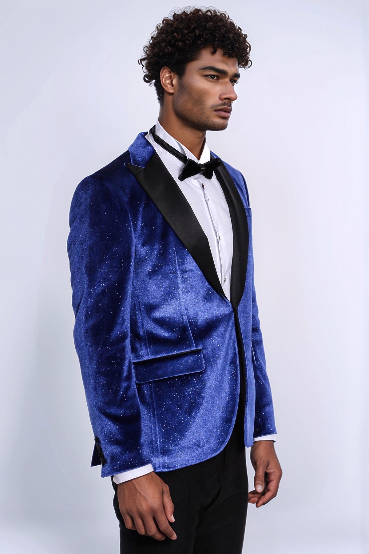 Sparkle Slim Fit Velvet Bast Blue Men Dinner Tuxedo Jacket