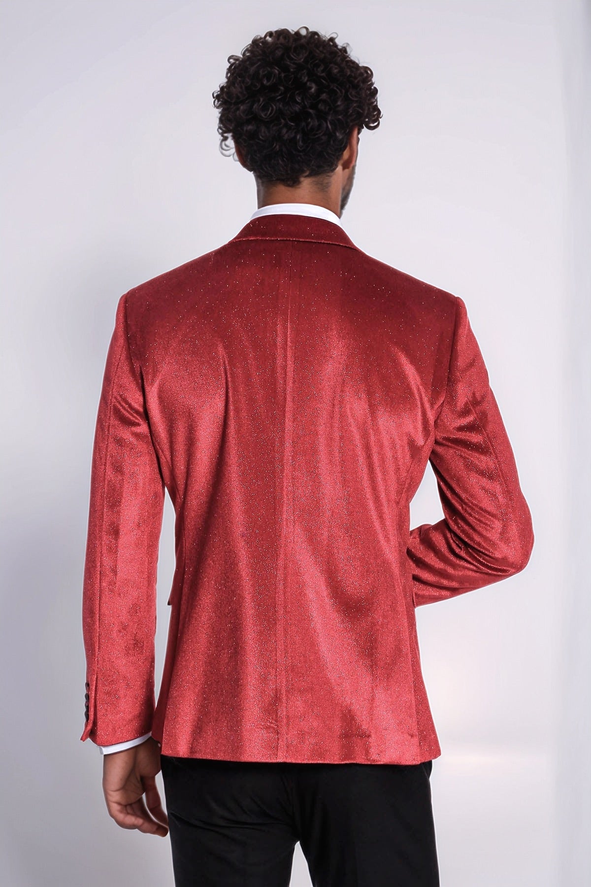 Sparkle Slim Fit Velvet Red Men Singer Tuxedo Blazer