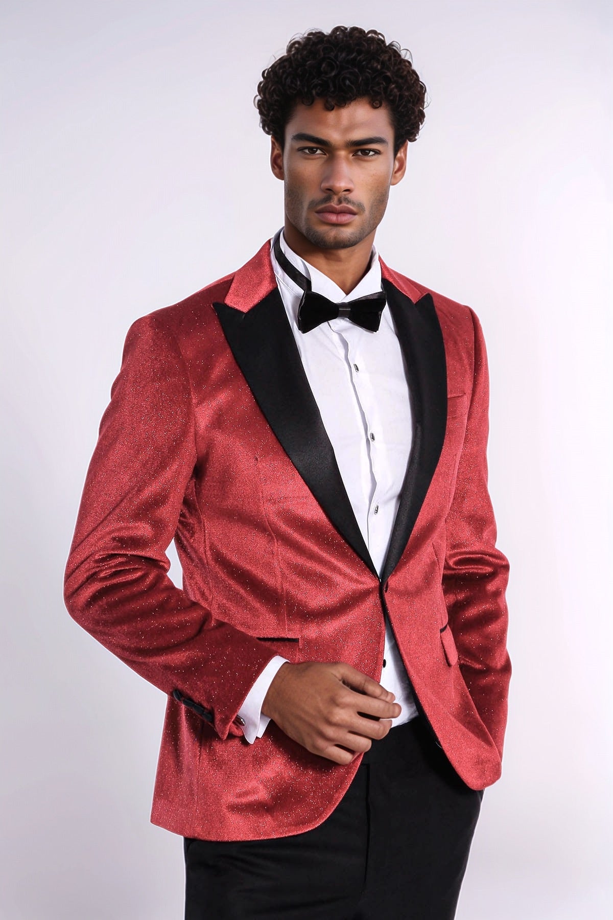 Sparkle Slim Fit Velvet Red Men Singer Tuxedo Blazer