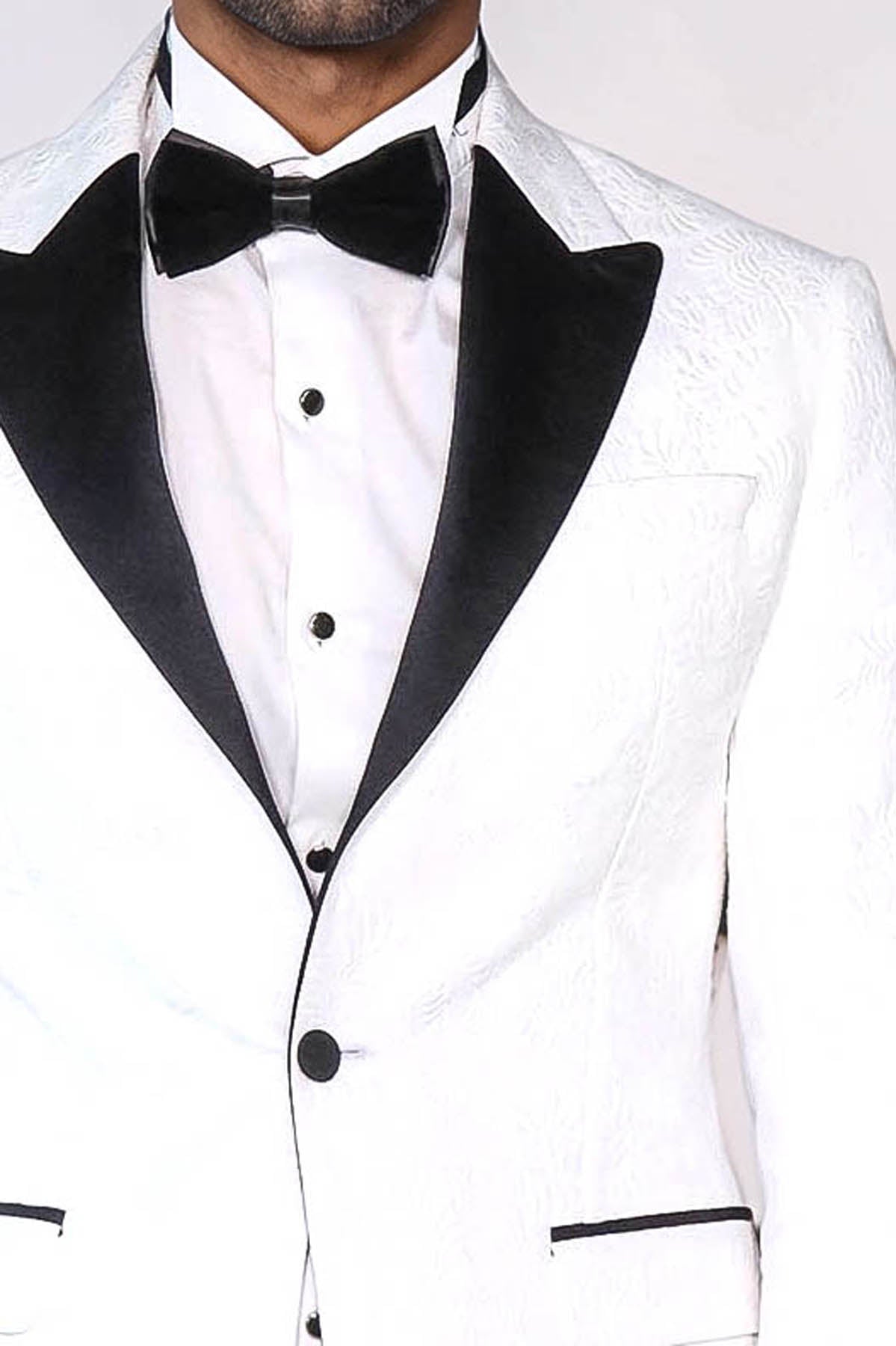 KOALA SYDNEY Black Peak Lapel Textured Fabric Men's Royal White Tuxedo Jacket