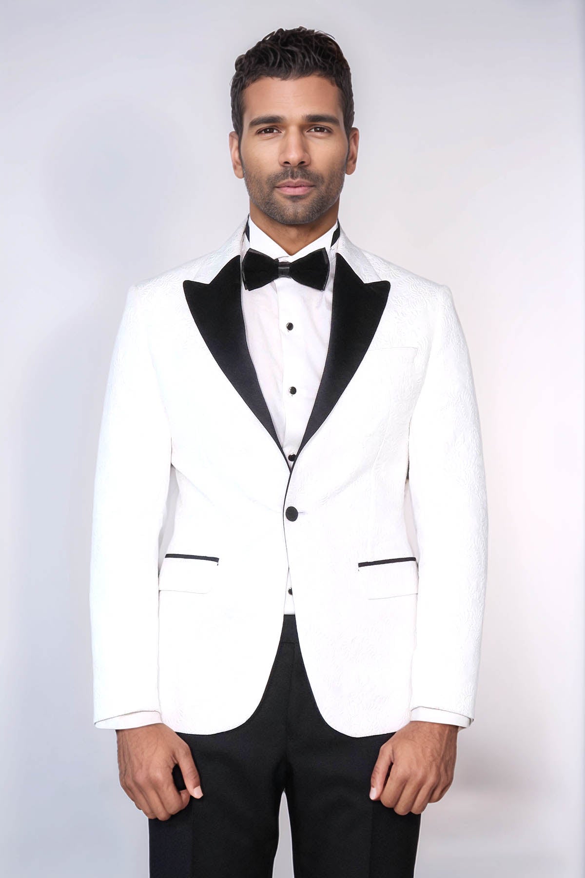 KOALA SYDNEY Black Peak Lapel Textured Fabric Men's Royal White Tuxedo Jacket