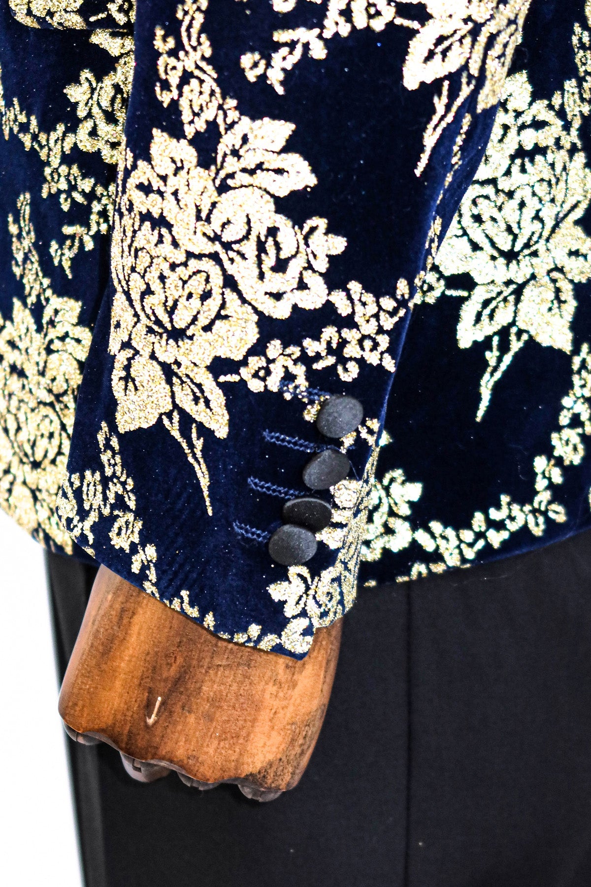 Gold Floral Patterned Navy Blue Men Party Blazer -