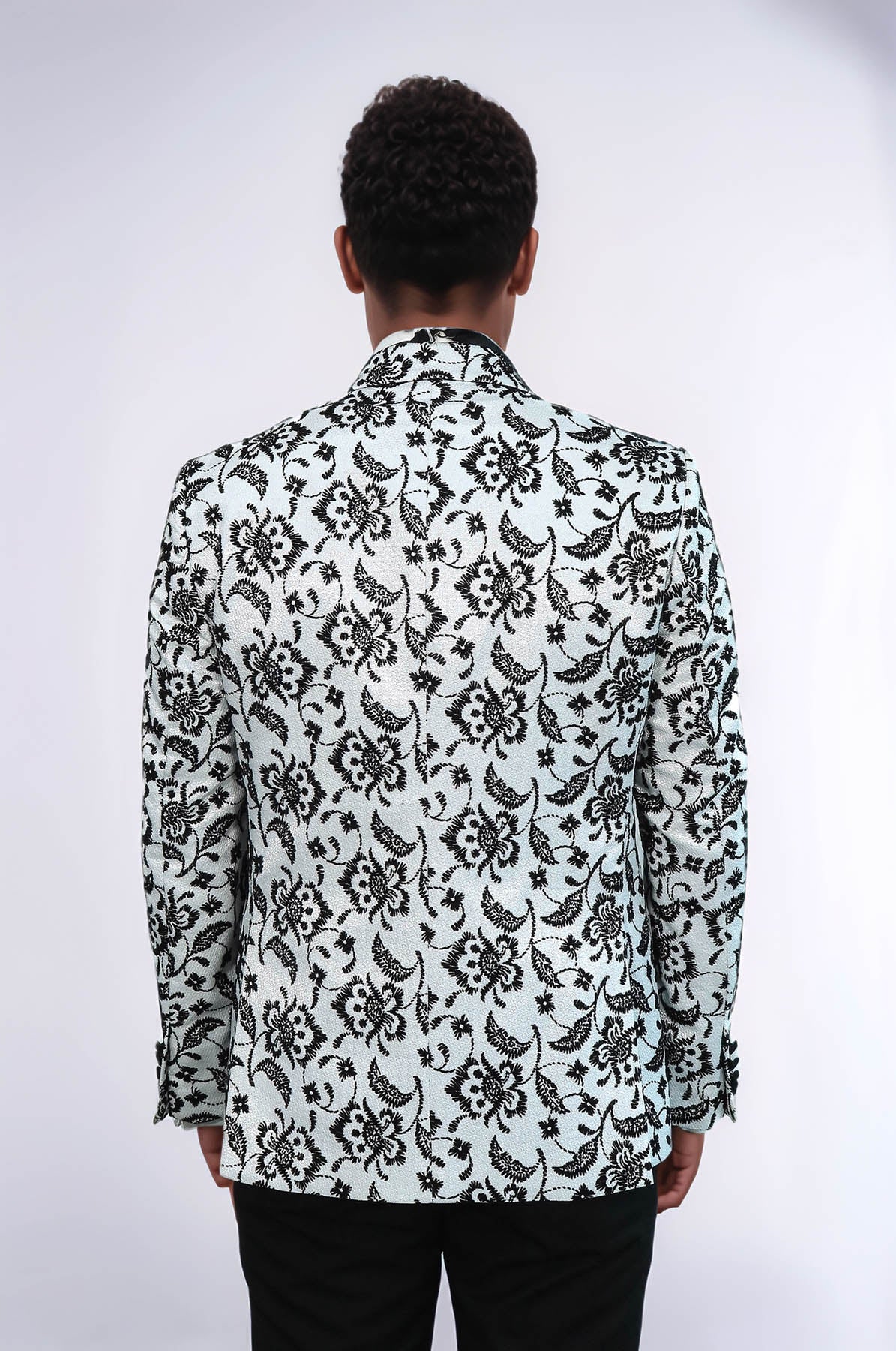 Floral Patterned Peak Lapel White Men Wedding Tuxedo Blazer - Wessi