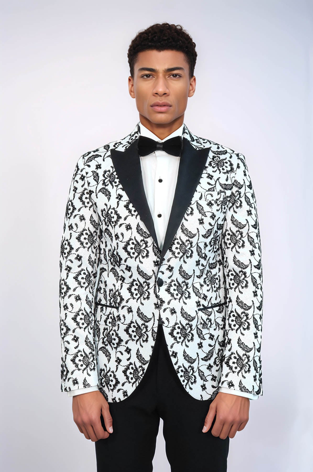 Floral Patterned Peak Lapel White Men Wedding Tuxedo Blazer - Wessi