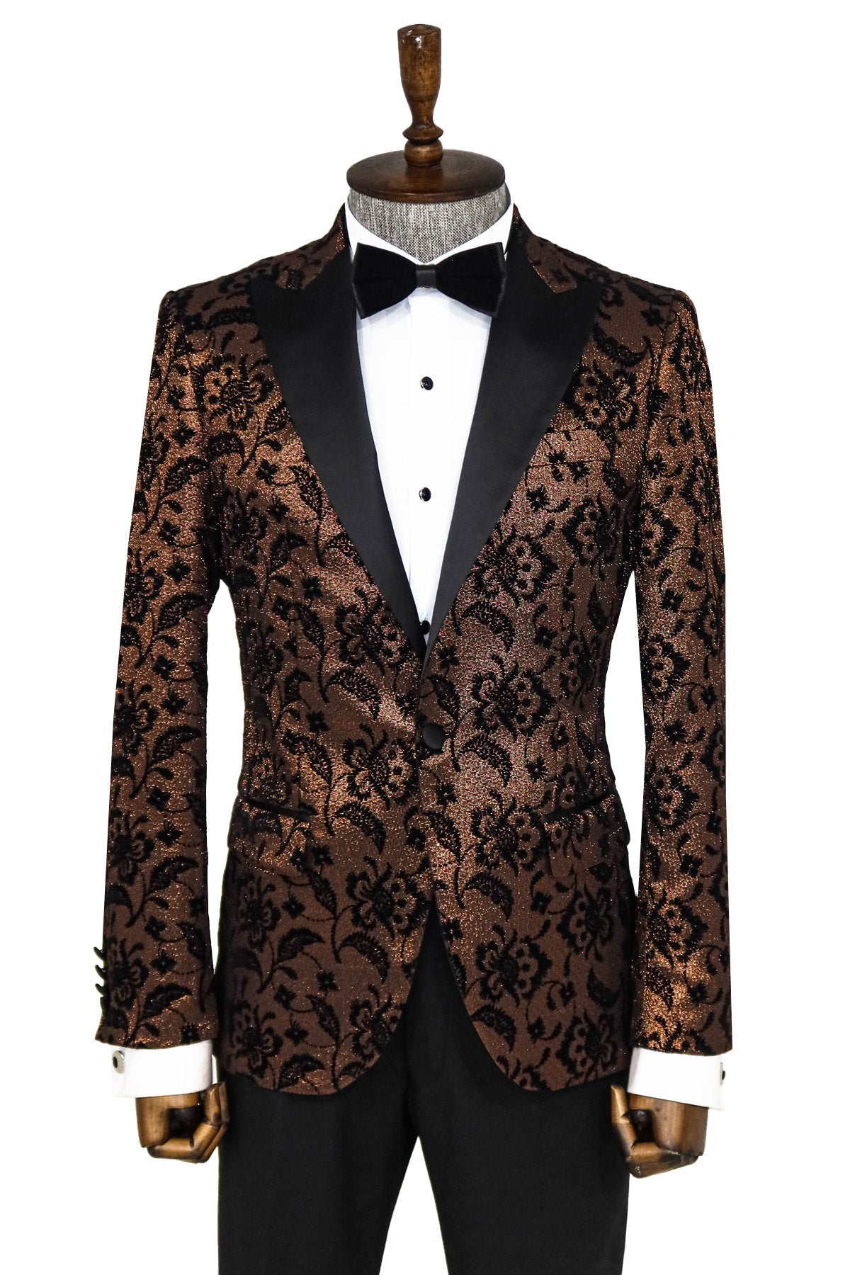 Floral Patterned Peak Lapel Gold Men Singer Party Blazer -