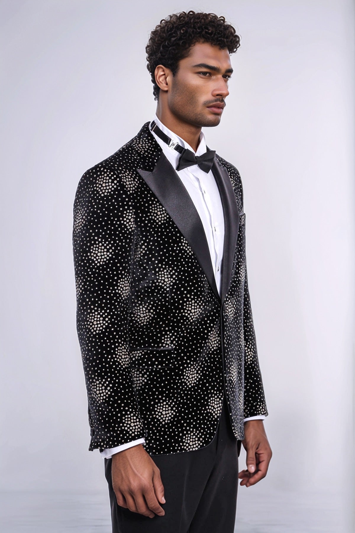 KOALA SYDNEY Slim Fit Dot Patterned Black Men Prom Blazer and Trousers Combination Suit