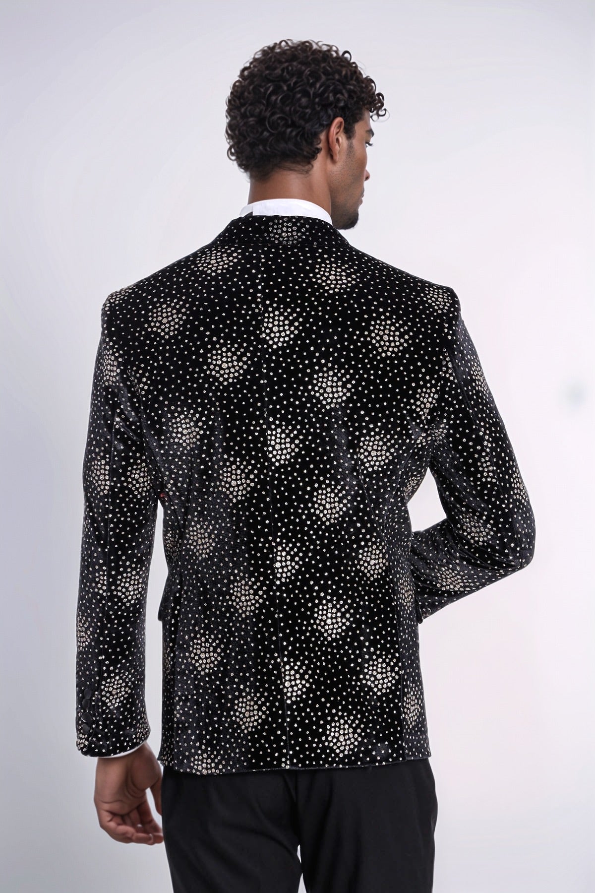 KOALA SYDNEY Slim Fit Dot Patterned Black Men Prom Blazer and Trousers Combination Suit