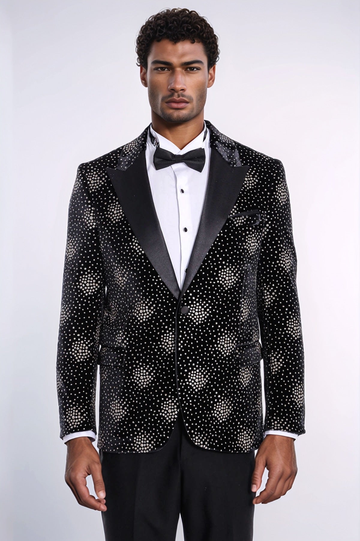 KOALA SYDNEY Slim Fit Dot Patterned Black Men Prom Blazer and Trousers Combination Suit