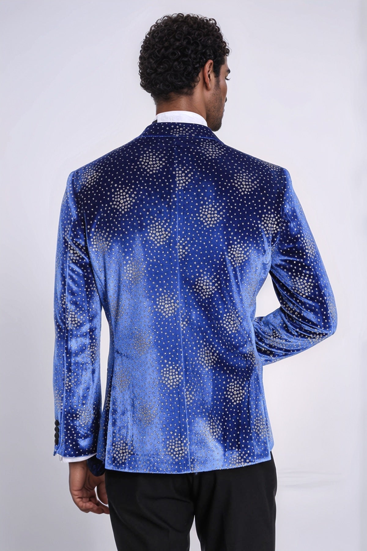 Dot Patterned Peak Lapel Blue Men Singer Performance Blazer