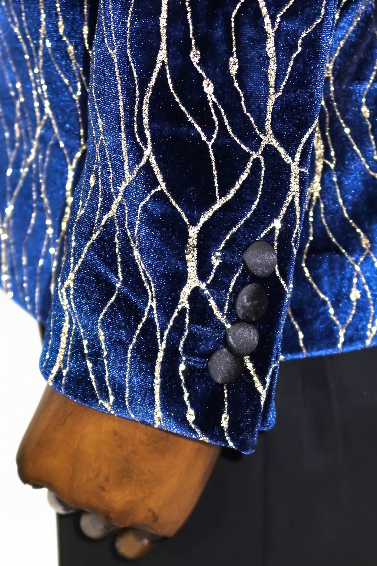 Gold Patterned Navy Blue Men Evening Tuxedo Blazer